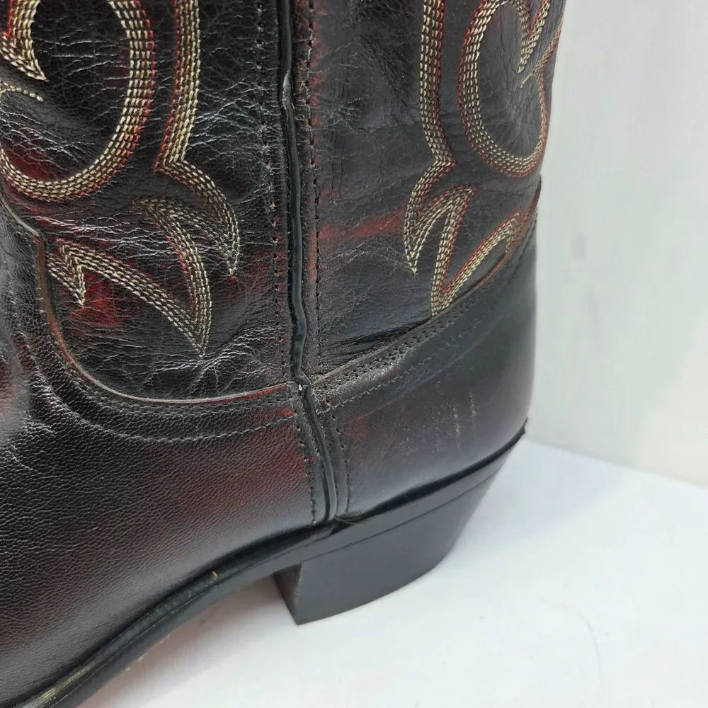 Laredo Mens Black And Burgundy Leather Cowboy Boots Size US 9.5 D
